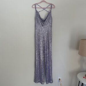 Anthropologie NWT Ranna Gill Sequin Cowl Neck Jumpsuit Size S Lavender Purple